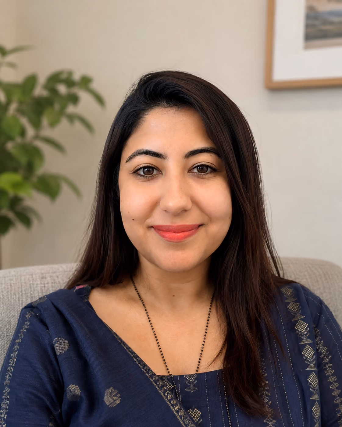 Portrait of Sukriti Sabharwal, registered counsellor at InnerWaves Counselling.